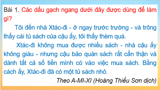 Giáo án điện tử Luyện từ và câu: Luyện tập về dấu gạch ngang lớp 5 | PPT Tiếng Việt lớp 5 Cánh diều