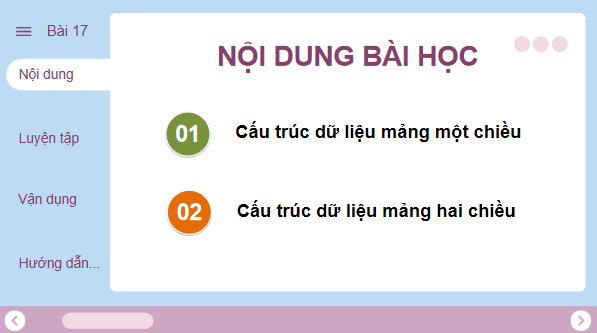 Giáo án điện tử Tin 11 Kết nối tri thức Bài 17: Dữ liệu mảng một chiều và hai chiều | PPT Tin học 11