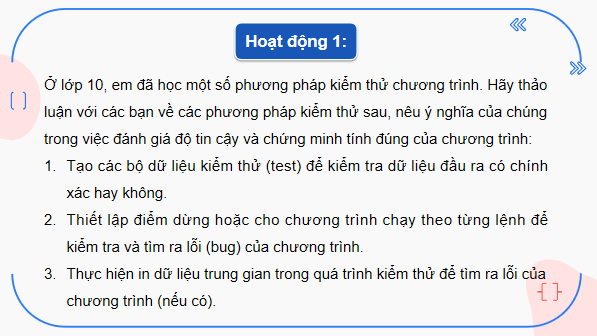 Giáo án điện tử Tin 11 Kết nối tri thức Bài 23: Kiểm thử và đánh giá chương trình | PPT Tin học 11
