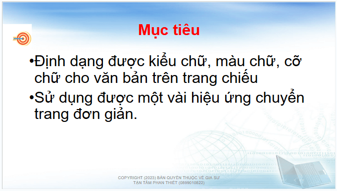 Giáo án điện tử Tin học lớp 4 Chân trời sáng tạo Bài 10: Định dạng, tạo hiệu ứng cho trang chiếu | PPT Tin học 4
