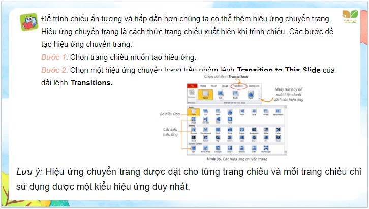 Giáo án điện tử Tin học lớp 4 Kết nối tri thức Bài 9: Hiệu ứng chuyển trang | PPT Tin học 4