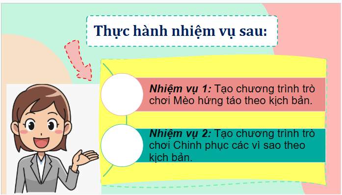 Giáo án điện tử Tin học lớp 5 Chân trời sáng tạo Bài 15: Thực hành tạo chương trình theo kịch bản | PPT Tin học 5