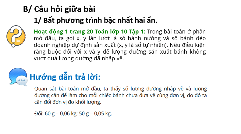 Giáo án điện tử Toán 10 Bài 1: Bất phương trình bậc nhất hai ẩn | PPT Toán 10 Cánh diều