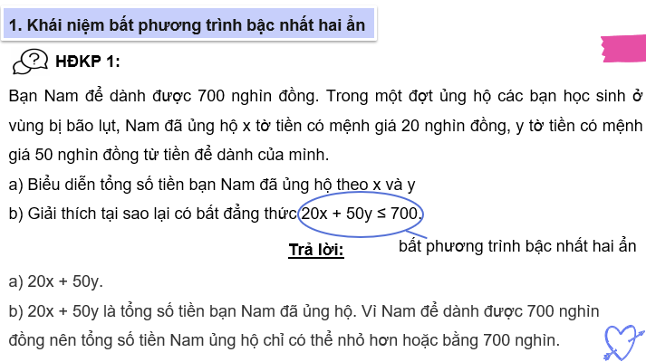 Giáo án điện tử Toán 10 Chân trời Bài 1: Bất phương trình bậc nhất hai ẩn | PPT Toán 10 Chân trời sáng tạo