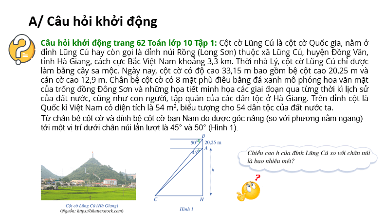 Giáo án điện tử Toán 10 Bài 1: Giá trị lượng giác của một góc từ 0 độ đến 180 độ. Định lý côsin và định lý sin trong tam giác | PPT Toán 10 Cánh diều