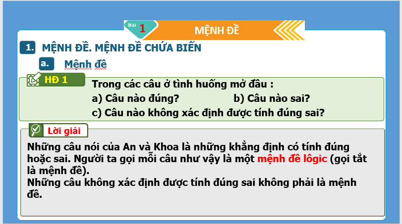 Giáo án điện tử Toán 10 Bài 1: Mệnh đề | Bài giảng PPT Toán 10