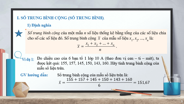 Giáo án điện tử Toán 10 Bài 2: Các số đặc trưng đo xu thế trung tâm cho mẫu số liệu không ghép nhóm | PPT Toán 10 Cánh diều