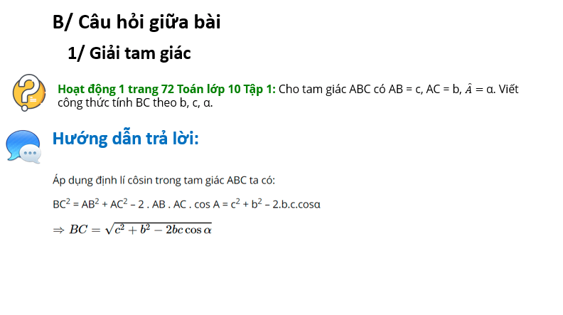 Giáo án điện tử Toán 10 Bài 2: Giải tam giác. Tính diện tích tam giác | PPT Toán 10 Cánh diều