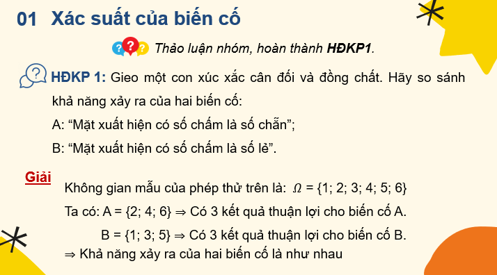 Giáo án điện tử Toán 10 Chân trời Bài 2: Xác suất của biến cố | PPT Toán 10 Chân trời sáng tạo