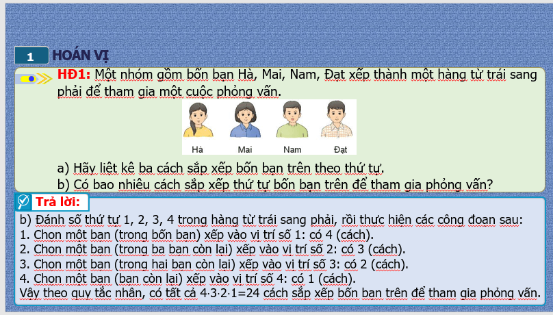 Giáo án điện tử Toán 10 Bài 24: Hoán vị, chỉnh hợp và tổ hợp | PPT Toán 10 Kết nối tri thức