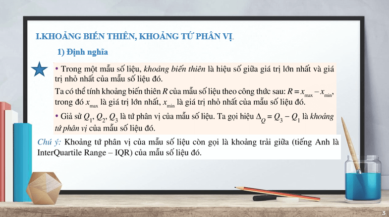 Giáo án điện tử Toán 10 Bài 3: Các số liệu đặc trưng đo mức độ phân tán cho mẫu số liệu không ghép nhóm | PPT Toán 10 Cánh diều