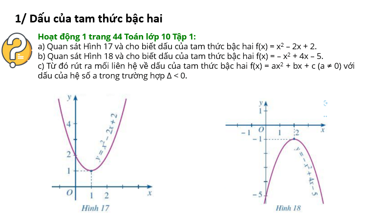 Giáo án điện tử Toán 10 Bài 3: Dấu của tam thức bậc hai | PPT Toán 10 Cánh diều