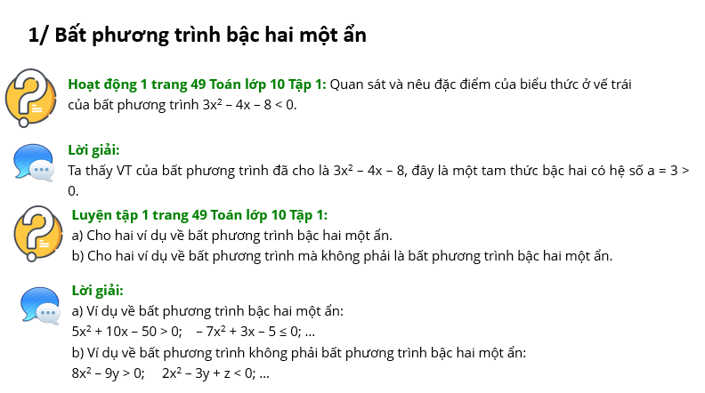 Giáo án điện tử Toán 10 Bài 4: Bất phương trình bậc hai một ẩn | PPT Toán 10 Cánh diều