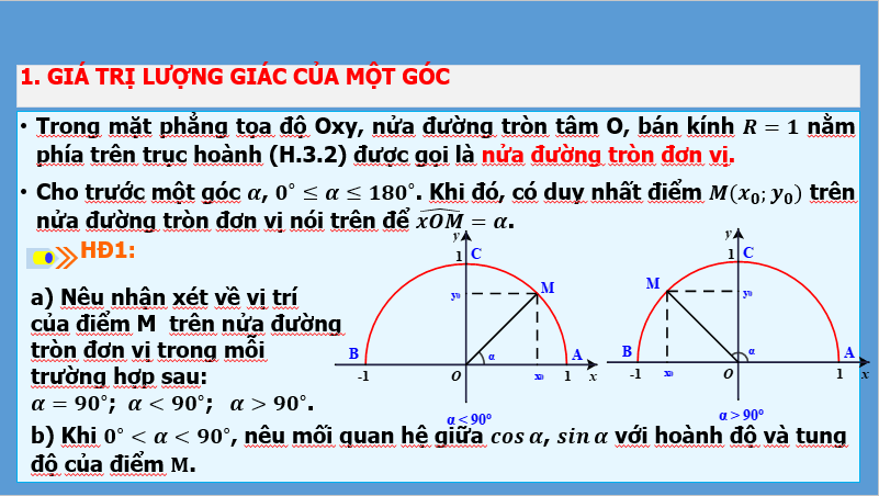 Giáo án điện tử Toán 10 Bài 5: Giá trị lượng giác của một góc từ 0° đến 180° | PPT Toán 10 Kết nối tri thức