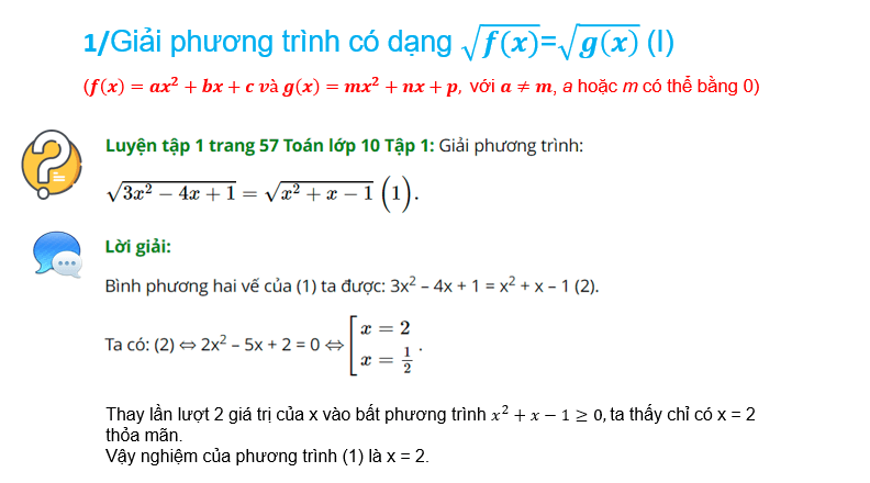 Giáo án điện tử Toán 10 Bài 5: Hai dạng phương trình quy về phương trình bậc hai | PPT Toán 10 Cánh diều