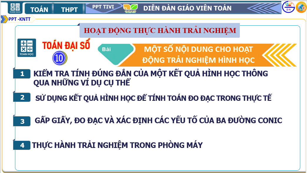 Giáo án điện tử Toán 10 Một số nội dung cho hoạt động trải nghiệm hình học | PPT Toán 10 Kết nối tri thức