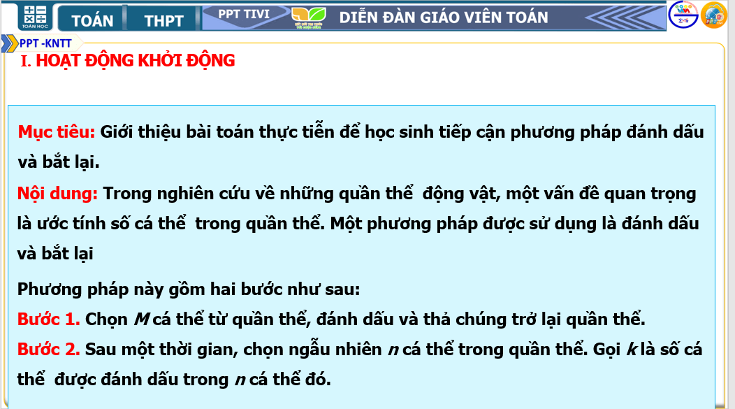 Giáo án điện tử Toán 10 Ước tính số cá thể trong một quần thể | PPT Toán 10 Kết nối tri thức