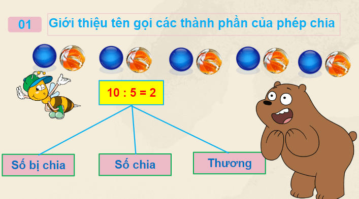 Giáo án điện tử Toán lớp 2 Số bị chia - Số chia - Thương | PPT Toán lớp 2 Chân trời sáng tạo