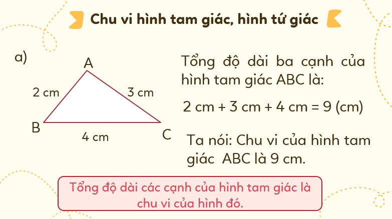 Giáo án điện tử Toán lớp 3 Bài 50: Chu vi hình tam giác, hình tứ giác, hình chữ nhật, hình vuông | PPT Toán lớp 3 Kết nối tri thức