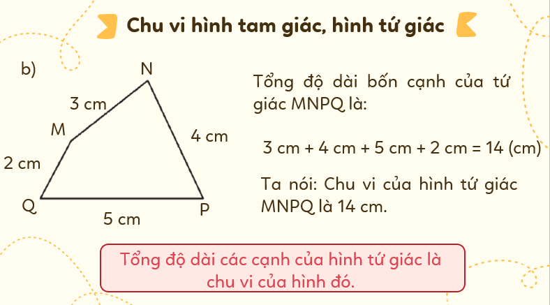 Giáo án điện tử Toán lớp 3 Bài 50: Chu vi hình tam giác, hình tứ giác, hình chữ nhật, hình vuông | PPT Toán lớp 3 Kết nối tri thức