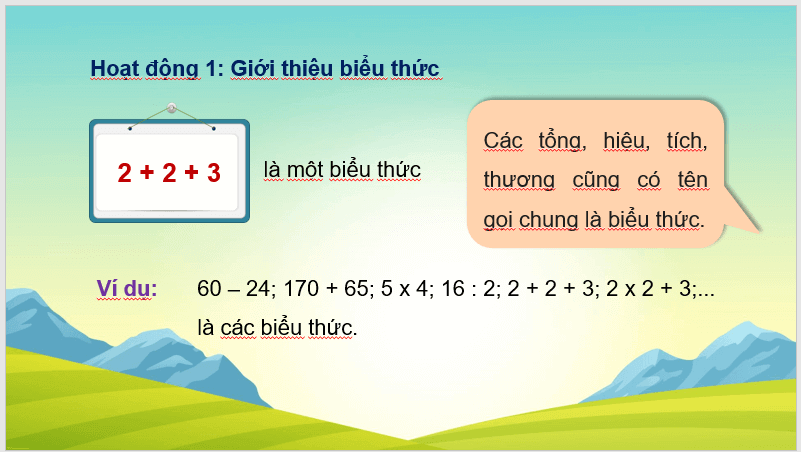 Giáo án điện tử Toán lớp 3 Làm quen với biểu thức | PPT Toán lớp 3 Chân trời sáng tạo