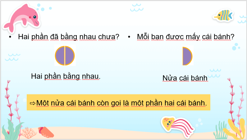 Giáo án điện tử Toán lớp 3 Một phần hai, một phần ba, một phần tư, một phần năm | PPT Toán lớp 3 Chân trời sáng tạo