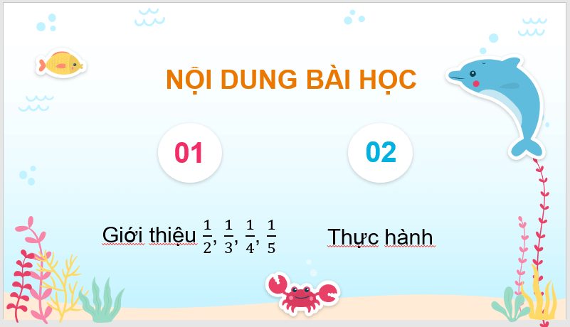 Giáo án điện tử Toán lớp 3 Một phần hai, một phần ba, một phần tư, một phần năm | PPT Toán lớp 3 Chân trời sáng tạo