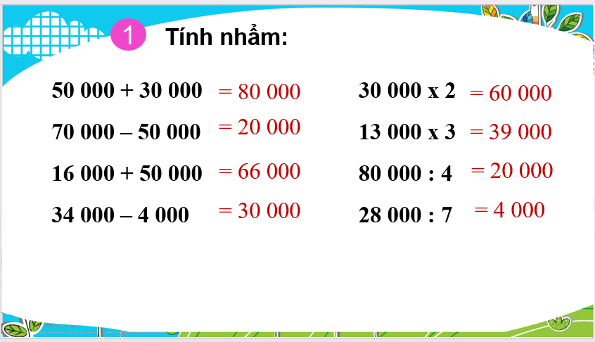 Giáo án điện tử Toán lớp 3 Ôn tập về số và phép tính trong phạm vi 100 000 (tiếp theo) | PPT Toán lớp 3 Cánh diều