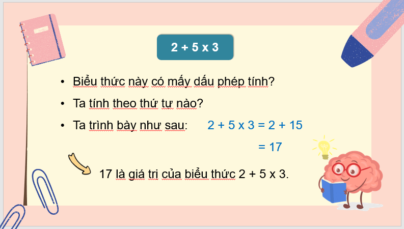 Giáo án điện tử Toán lớp 3 Tính giá trị của biểu thức (tiếp theo) | PPT Toán lớp 3 Chân trời sáng tạo