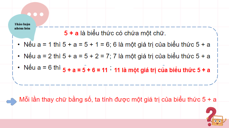 Giáo án điện tử Toán lớp 4 Bài 10: Biểu thức có chứa chữ | PPT Toán lớp 4 Chân trời sáng tạo