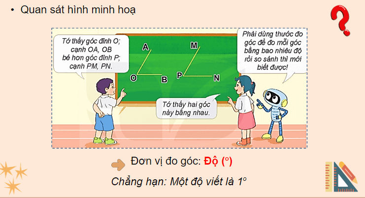 Giáo án điện tử Toán lớp 4 Bài 7: Đo góc, đơn vị đo góc | PPT Toán lớp 4 Kết nối tri thức