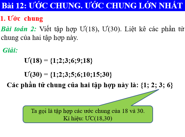 Giáo án điện tử Toán 6 Bài 12: Ước chung. Ước chung lớn nhất | PPT Toán 6 Chân trời sáng tạo