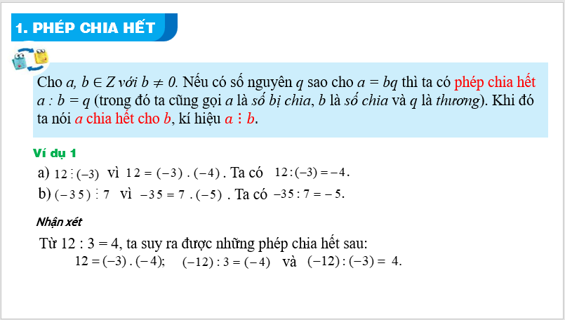 Giáo án điện tử Toán 6 Bài 17: Phép chia hết. Ước và bội của một số nguyên | PPT Toán 6 Kết nối tri thức