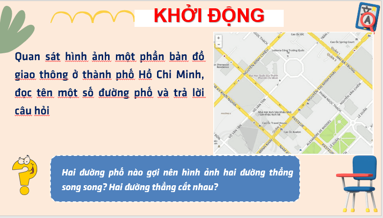 Giáo án điện tử Toán 6 Cánh diều Bài 2: Hai đường thẳng cắt nhau. Hai đường thẳng song song | PPT Toán 6