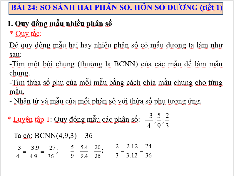 Giáo án điện tử Toán 6 Bài 24: So sánh phân số. Hỗn số dương | PPT Toán 6 Kết nối tri thức