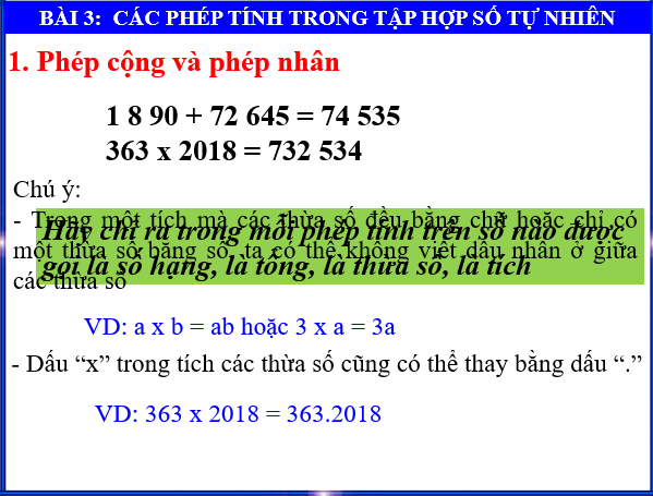 Giáo án điện tử Toán 6 Bài 3: Các phép tính trong tập hợp số tự nhiên | PPT Toán 6 Chân trời sáng tạo