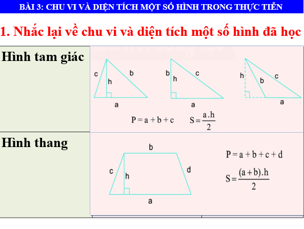 Giáo án điện tử Toán 6 Bài 3: Chu vi và diện tích của một số hình trong thực tiễn | PPT Toán 6 Chân trời sáng tạo