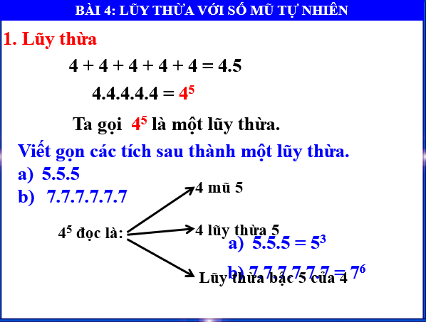 Giáo án điện tử Toán 6 Bài 4: Lũy thừa với số mũ tự nhiên | PPT Toán 6 Chân trời sáng tạo