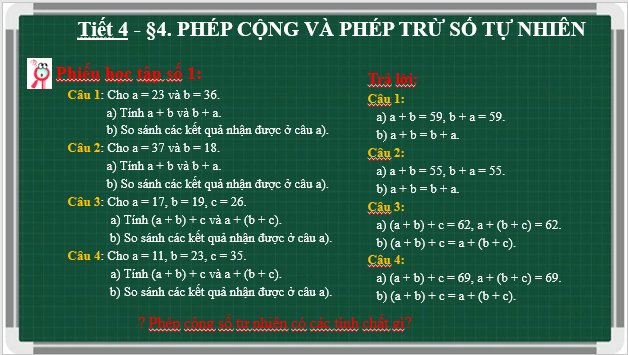 Giáo án điện tử Toán 6 Bài 4: Phép cộng và phép trừ số tự nhiên | PPT Toán 6 Kết nối tri thức