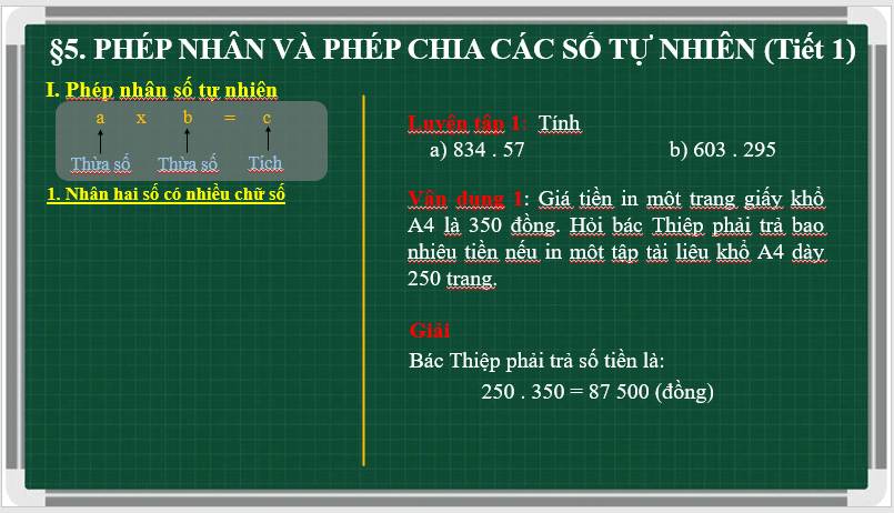 Giáo án điện tử Toán 6 Bài 5: Phép nhân và phép chia số tự nhiên | PPT Toán 6 Kết nối tri thức