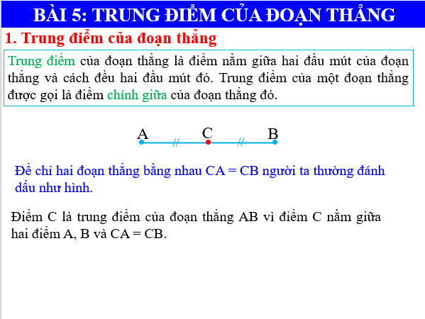 Giáo án điện tử Toán 6 Bài 5: Trung điểm của đoạn thẳng | PPT Toán 6 Chân trời sáng tạo