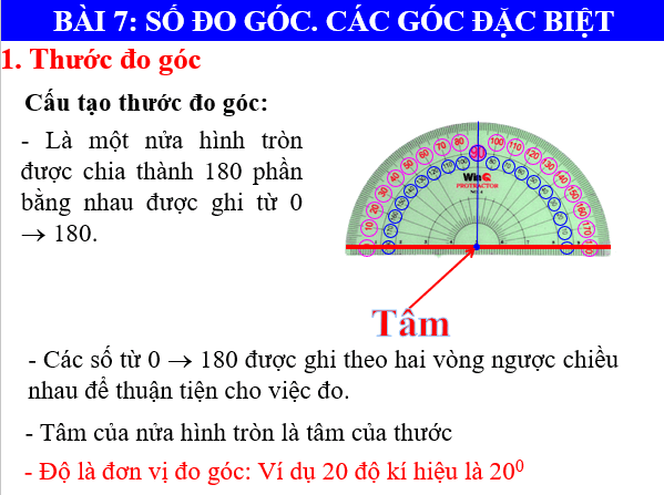 Giáo án điện tử Toán 6 Bài 7: Số đo góc. Các góc đặc biệt | PPT Toán 6 Chân trời sáng tạo