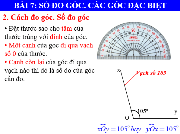 Giáo án điện tử Toán 6 Bài 7: Số đo góc. Các góc đặc biệt | PPT Toán 6 Chân trời sáng tạo