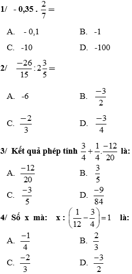 Giáo án Toán 7 Bài 3: Nhân, chia số hữu tỉ mới nhất