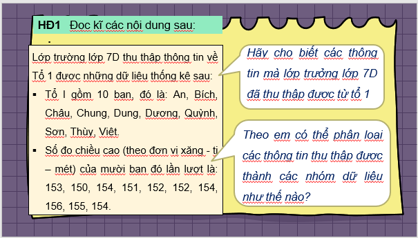 Giáo án điện tử Toán 7 Bài 1: Thu thập, phân loại và biểu diễn dữ liệu | PPT Toán 7 Cánh diều