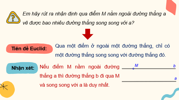 Giáo án điện tử Toán 7 Bài 10: Tiên đề Euclid. Tính chất của hai đường thẳng song song | PPT Toán 7 Kết nối tri thức