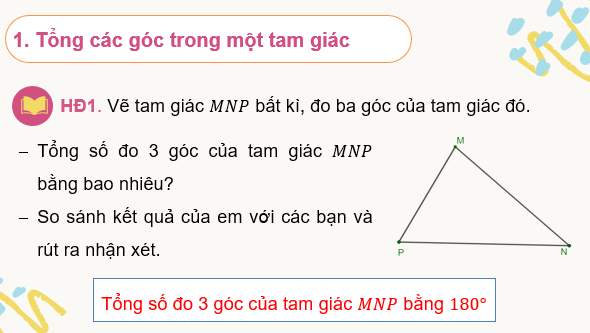 Giáo án điện tử Toán 7 Bài 12: Tổng các góc trong một tam giác | PPT Toán 7 Kết nối tri thức