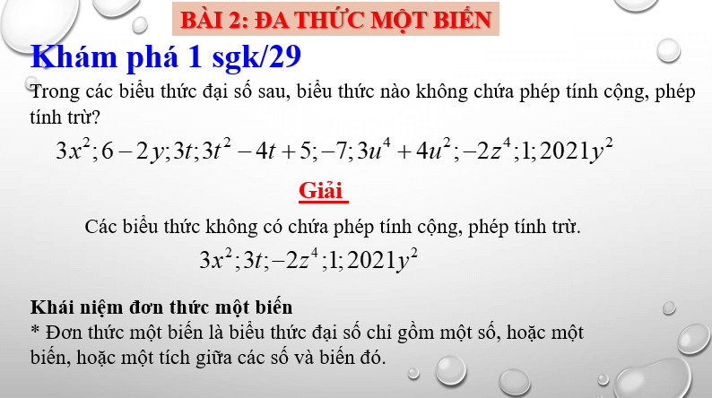 Giáo án điện tử Toán 7 Bài 2: Đa thức một biến | PPT Toán 7 Chân trời sáng tạo