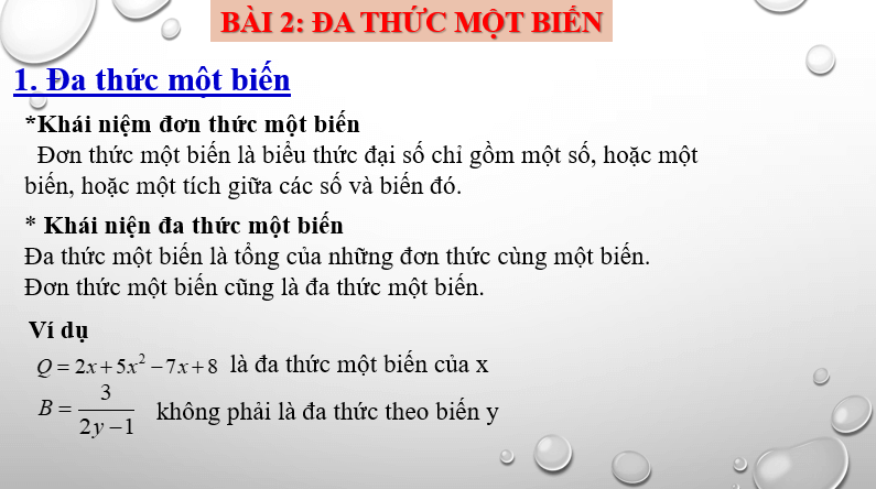 Giáo án điện tử Toán 7 Bài 2: Đa thức một biến | PPT Toán 7 Chân trời sáng tạo