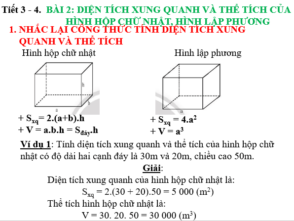 Giáo án điện tử Toán 7 Bài 2: Diện tích xung quanh và thể tích của hình hộp chữ nhật, hình lập phương | PPT Toán 7 Chân trời sáng tạo